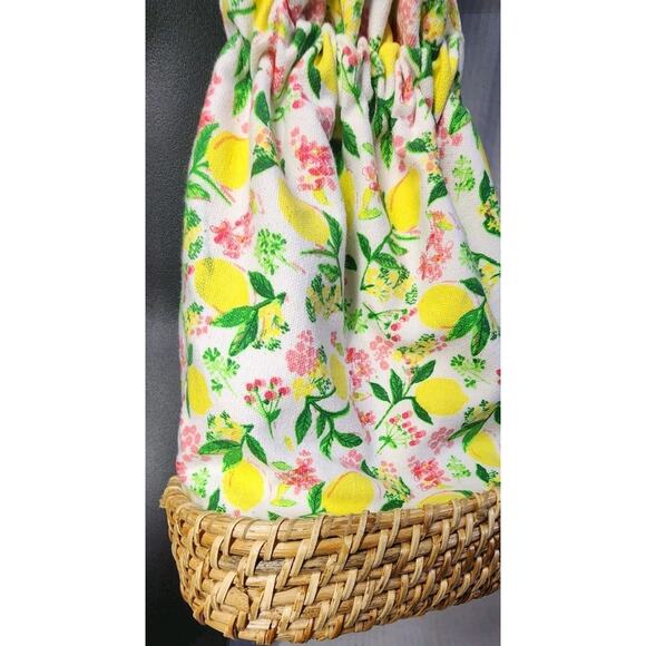 C&C California Rattan Wicker Lemon Printed Canvas Bucket Bag Handbag New - Picture 6 of 16